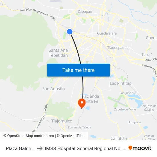 Plaza Galerías to IMSS Hospital General Regional No. 180 map