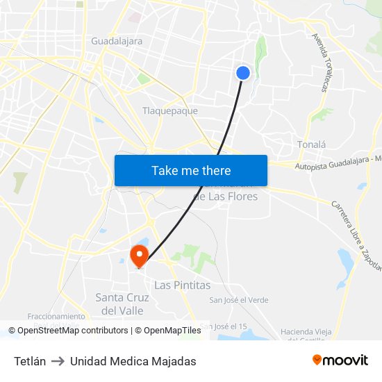 Tetlán to Unidad Medica Majadas map