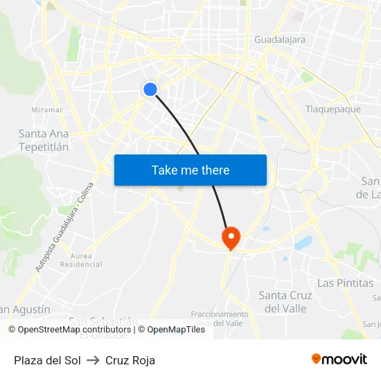 Plaza del Sol to Cruz Roja map