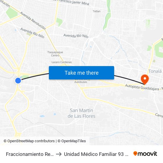 Fraccionamiento Revolución to Unidad Médico Familiar 93 Tonalá Imss map