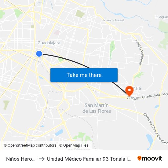 Niños Héroes to Unidad Médico Familiar 93 Tonalá Imss map