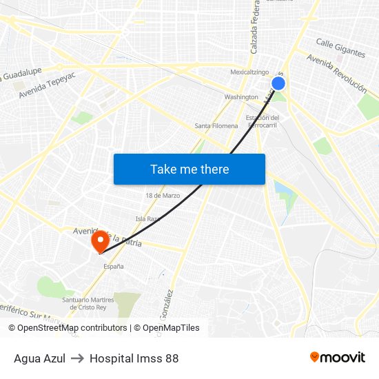 Agua Azul to Hospital Imss 88 map