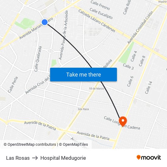 Las Rosas to Hospital Medugorie map