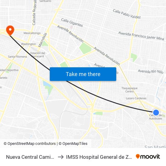 Nueva Central Camionera to IMSS Hospital General de Zona 89 map