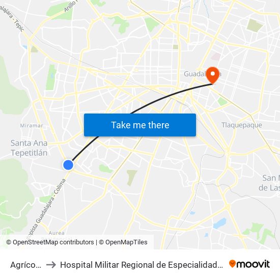 Agrícola to Hospital Militar Regional de Especialidades map