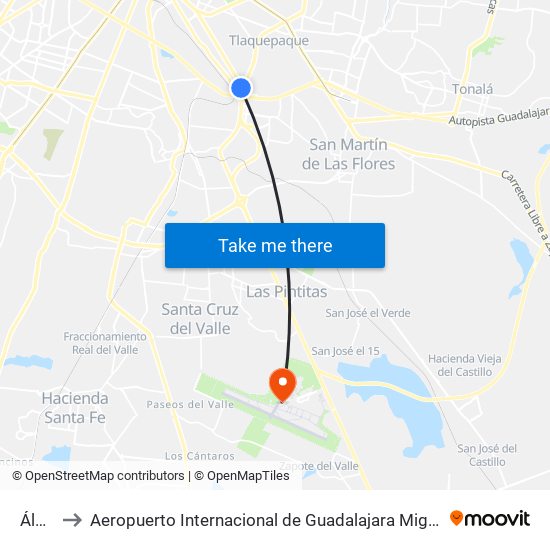 Álamo to Aeropuerto Internacional de Guadalajara Miguel Hidalgo y Costilla map