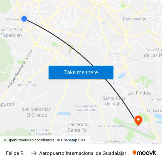 Felipe Ruvalcaba to Aeropuerto Internacional de Guadalajara Miguel Hidalgo y Costilla map