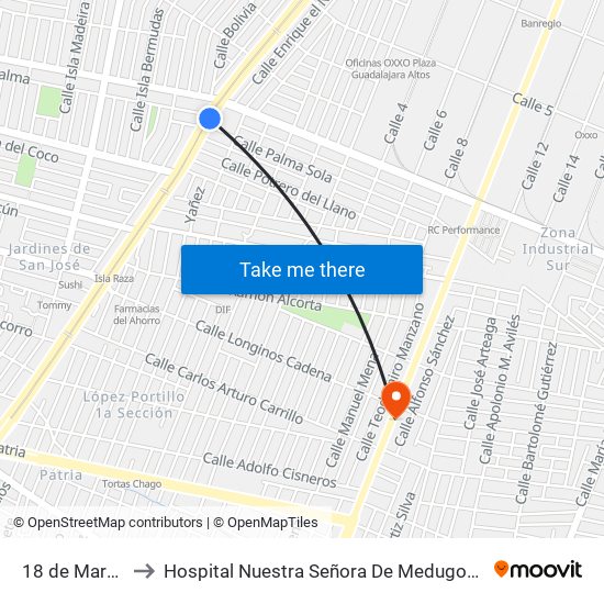 18 de Marzo to Hospital Nuestra Señora De Medugorie map