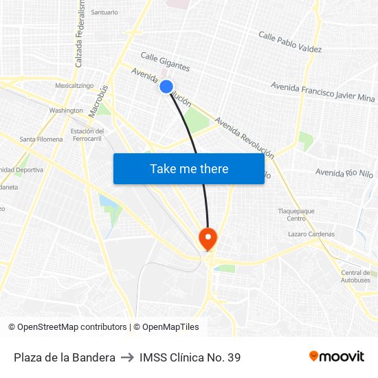 Plaza de la Bandera to IMSS Clínica No. 39 map