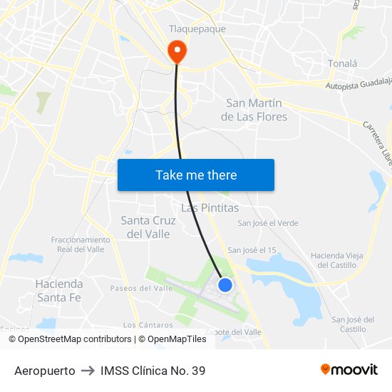 Aeropuerto to IMSS Clínica No. 39 map