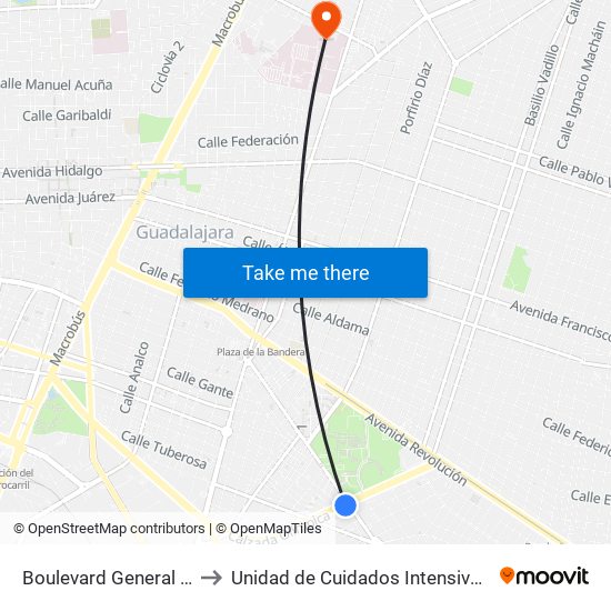 Boulevard General Marcelino García Barragán to Unidad de Cuidados Intensivos Centro Médico Nacional de Occidente map