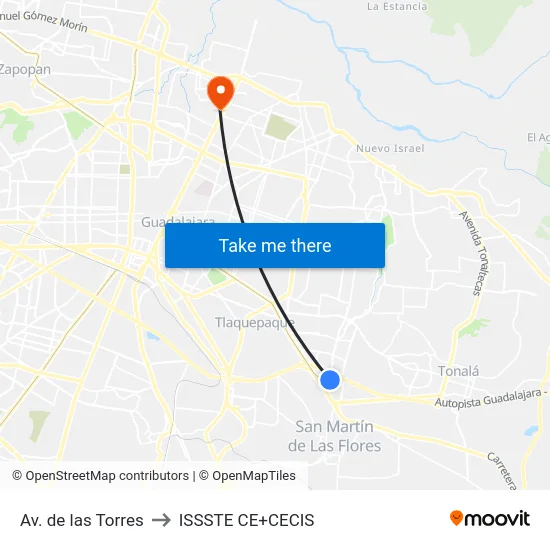 Av. de las Torres to ISSSTE CE+CECIS map