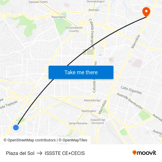 Plaza del Sol to ISSSTE CE+CECIS map