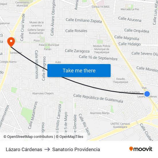 Lázaro Cárdenas to Sanatorio Providencia map