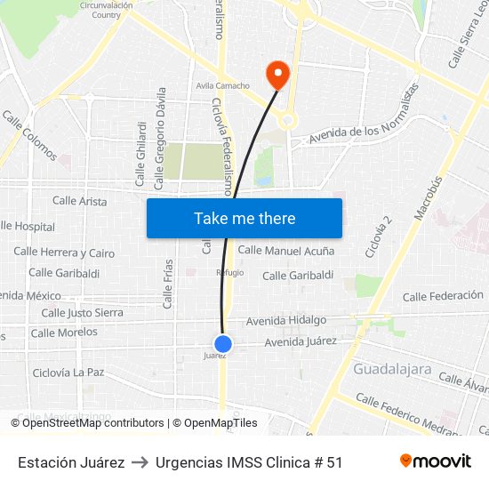 Juárez to Urgencias IMSS Clinica # 51 map