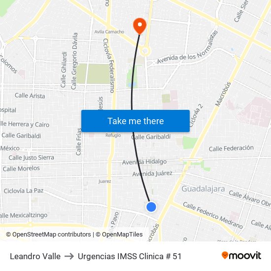 Leandro Valle to Urgencias IMSS Clinica # 51 map