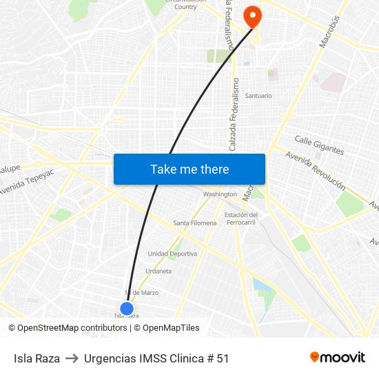 Isla Raza to Urgencias IMSS Clinica # 51 map
