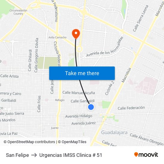 San Felipe to Urgencias IMSS Clinica # 51 map