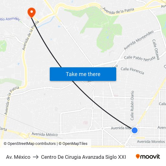 Av. México to Centro De Cirugia Avanzada Siglo XXI map