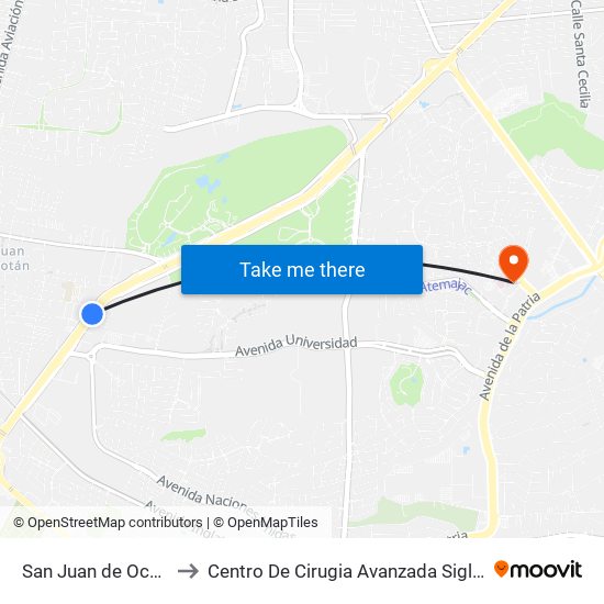 San Juan de Ocotán to Centro De Cirugia Avanzada Siglo XXI map