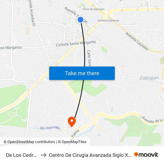 De Los Cedros to Centro De Cirugia Avanzada Siglo XXI map