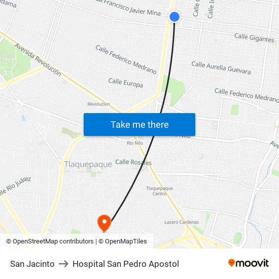 San Jacinto to Hospital San Pedro Apostol map
