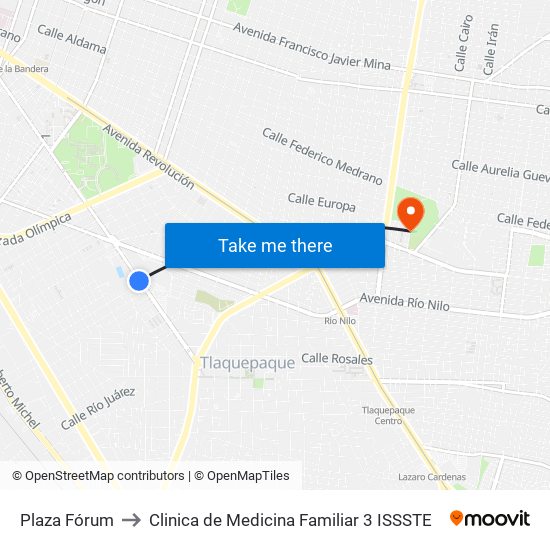 Plaza Fórum to Clinica de Medicina Familiar 3 ISSSTE map