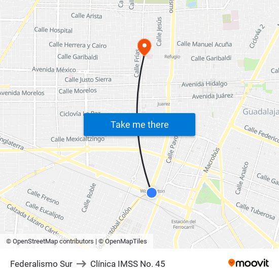 Federalismo Sur to Clínica IMSS No. 45 map