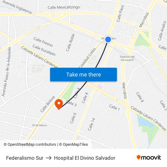 Federalismo Sur to Hospital El Divino Salvador map