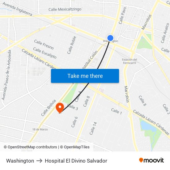 Washington to Hospital El Divino Salvador map