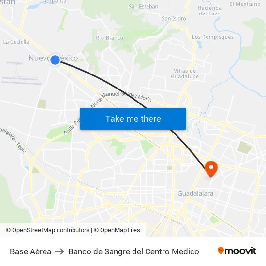 Base Aérea to Banco de Sangre del Centro Medico map