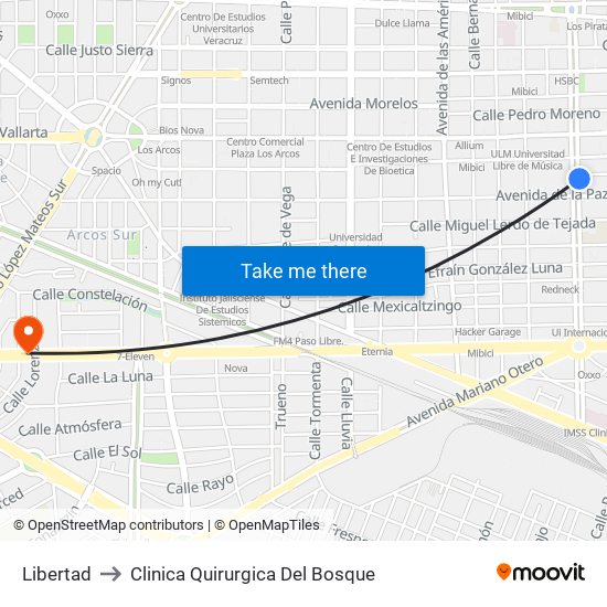 Libertad to Clinica Quirurgica Del Bosque map