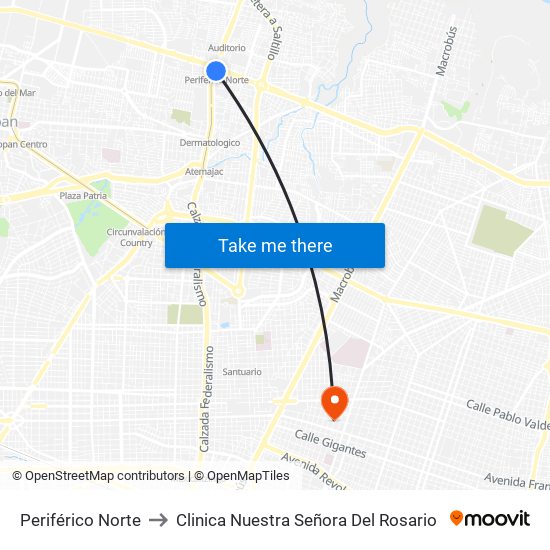 Periférico Norte to Clinica Nuestra Señora Del Rosario map