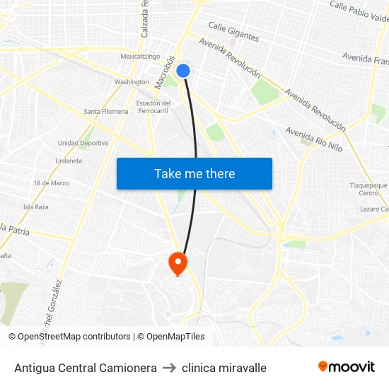 Antigua Central Camionera to clinica miravalle map