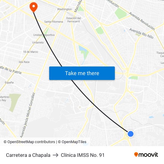 Carretera a Chapala to Clínica IMSS No. 91 map