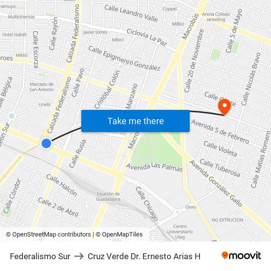 Federalismo Sur to Cruz Verde Dr. Ernesto Arias H map