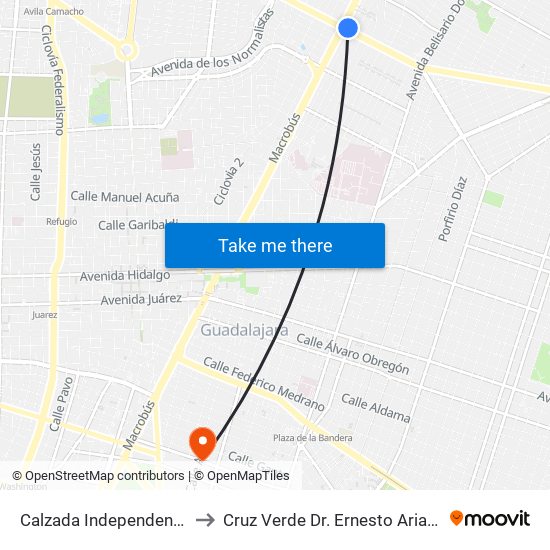 Calzada Independencia to Cruz Verde Dr. Ernesto Arias H map