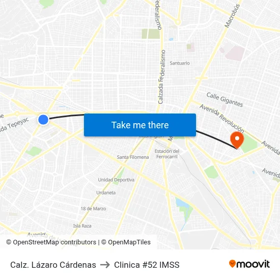 Calz. Lázaro Cárdenas to Clinica #52 IMSS map
