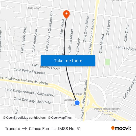 Tránsito to Clínica Familiar IMSS No. 51 map