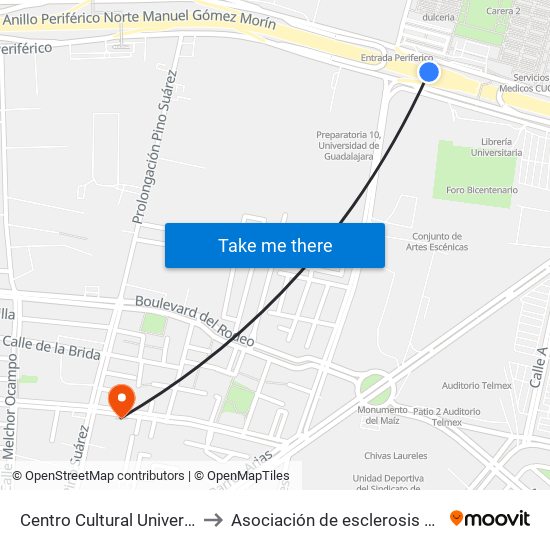 Centro Cultural Universitario to Asociación de esclerosis multiple map