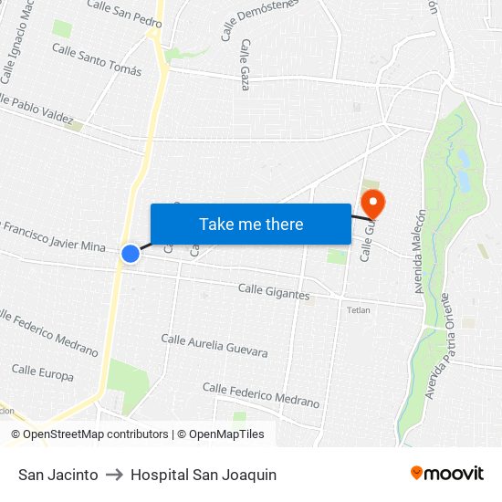 San Jacinto to Hospital San Joaquin map