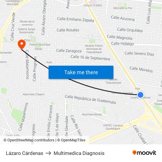 Lázaro Cárdenas to Multimedica Diagnosis map