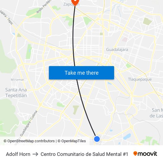 Adolf Horn to Centro Comunitario de Salud Mental #1 map