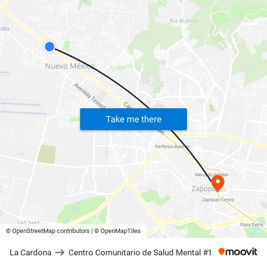 La Cardona to Centro Comunitario de Salud Mental #1 map