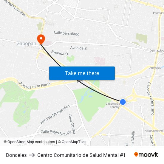 Donceles to Centro Comunitario de Salud Mental #1 map