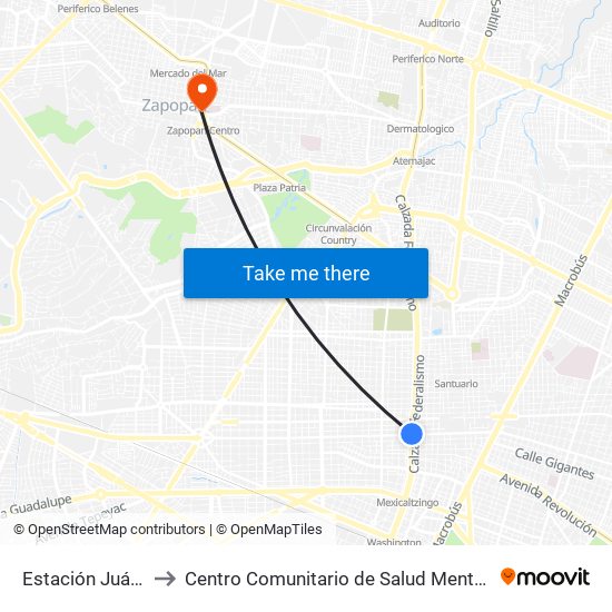 Estación Juárez to Centro Comunitario de Salud Mental #1 map