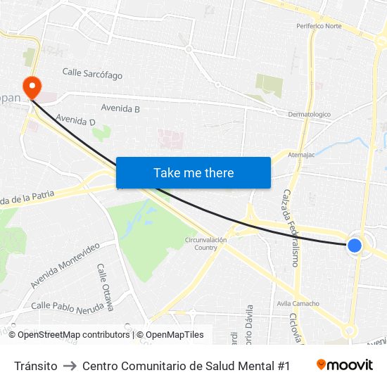 Tránsito to Centro Comunitario de Salud Mental #1 map