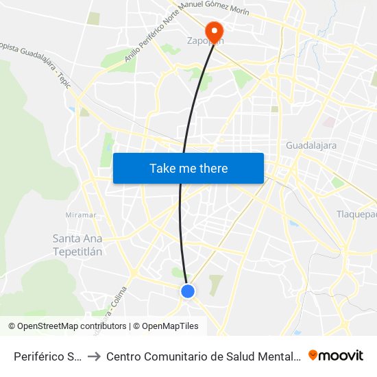 Periférico Sur to Centro Comunitario de Salud Mental #1 map