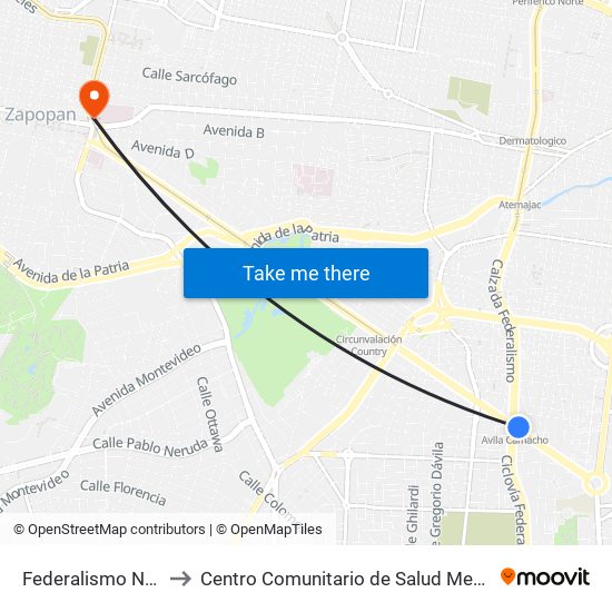 Federalismo Norte to Centro Comunitario de Salud Mental #1 map