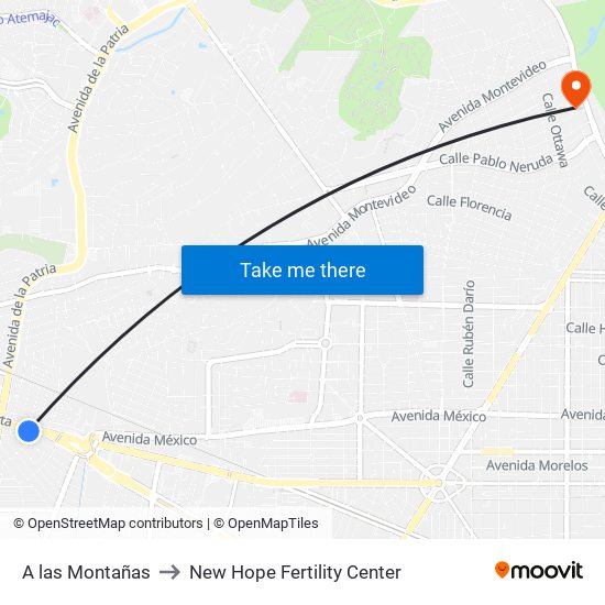 A las Montañas to New Hope Fertility Center map